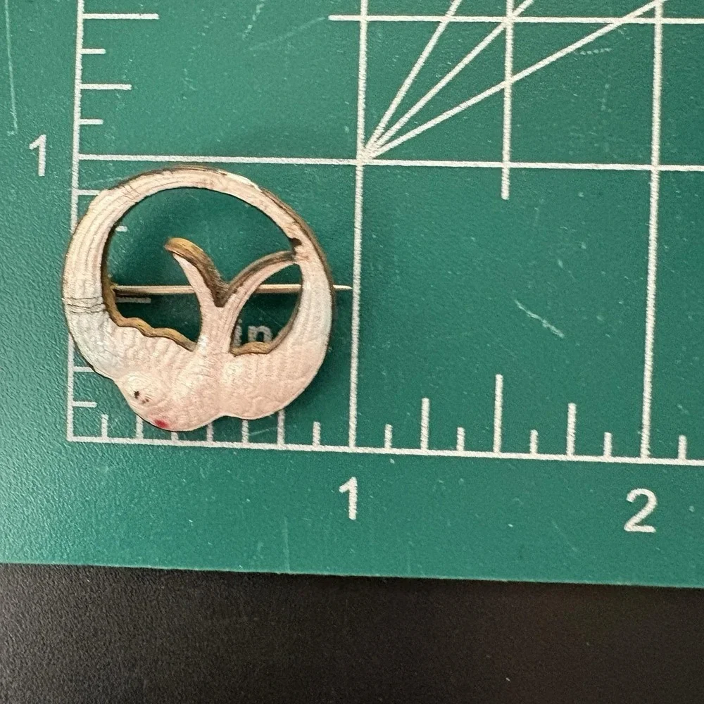 Vintage Guilloche Brooch Bird Swallow White Silver Tone Art Deco